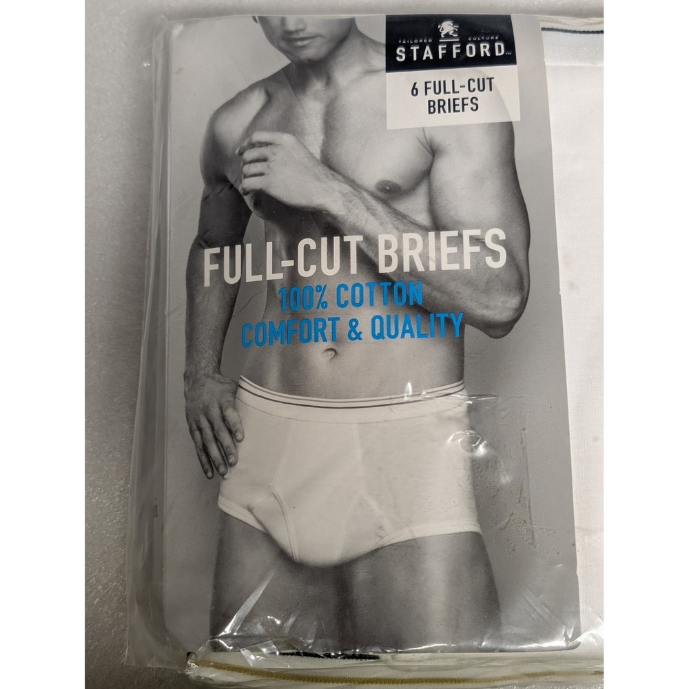 Stafford Mens 6 Pack Full-Cut Briefs 100% Ringspun Cotton White Waist 42 New